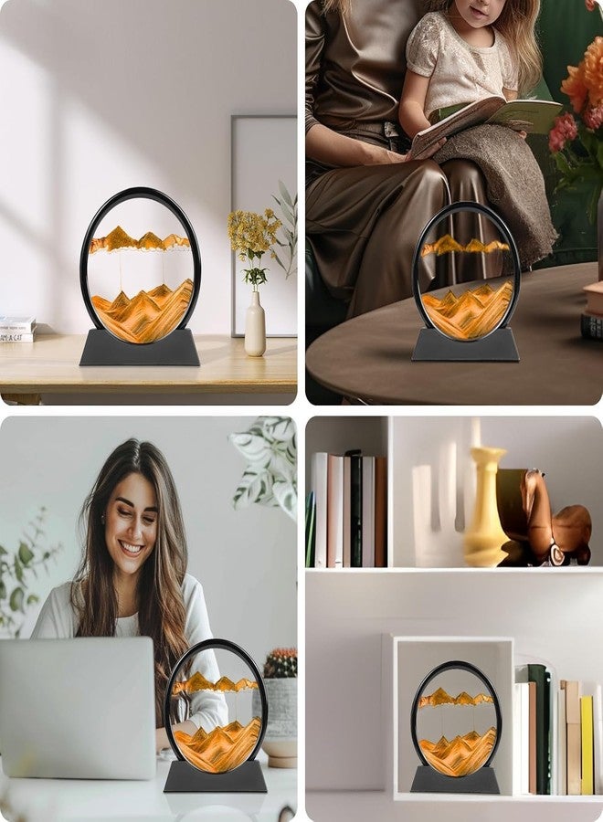 PRAMANTA 3D Sand Art Liquid Motion Moving Sand Art Picture Round Glass 3D Deep Sea Landscape in Motion Display Flowing Sand Frame Relaxing Desktop Home Office Work Décor (1pcs) (Yellow) - Image 4